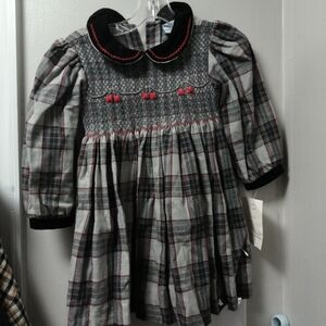 Vintage Toddler Girl 18 Months  Plaid Long Sleeve Dress with Peter Pan Collar